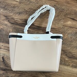 Kate Spade Laptop Tote WKRU7088 Colorblock Saffiano Leather Warm Beige